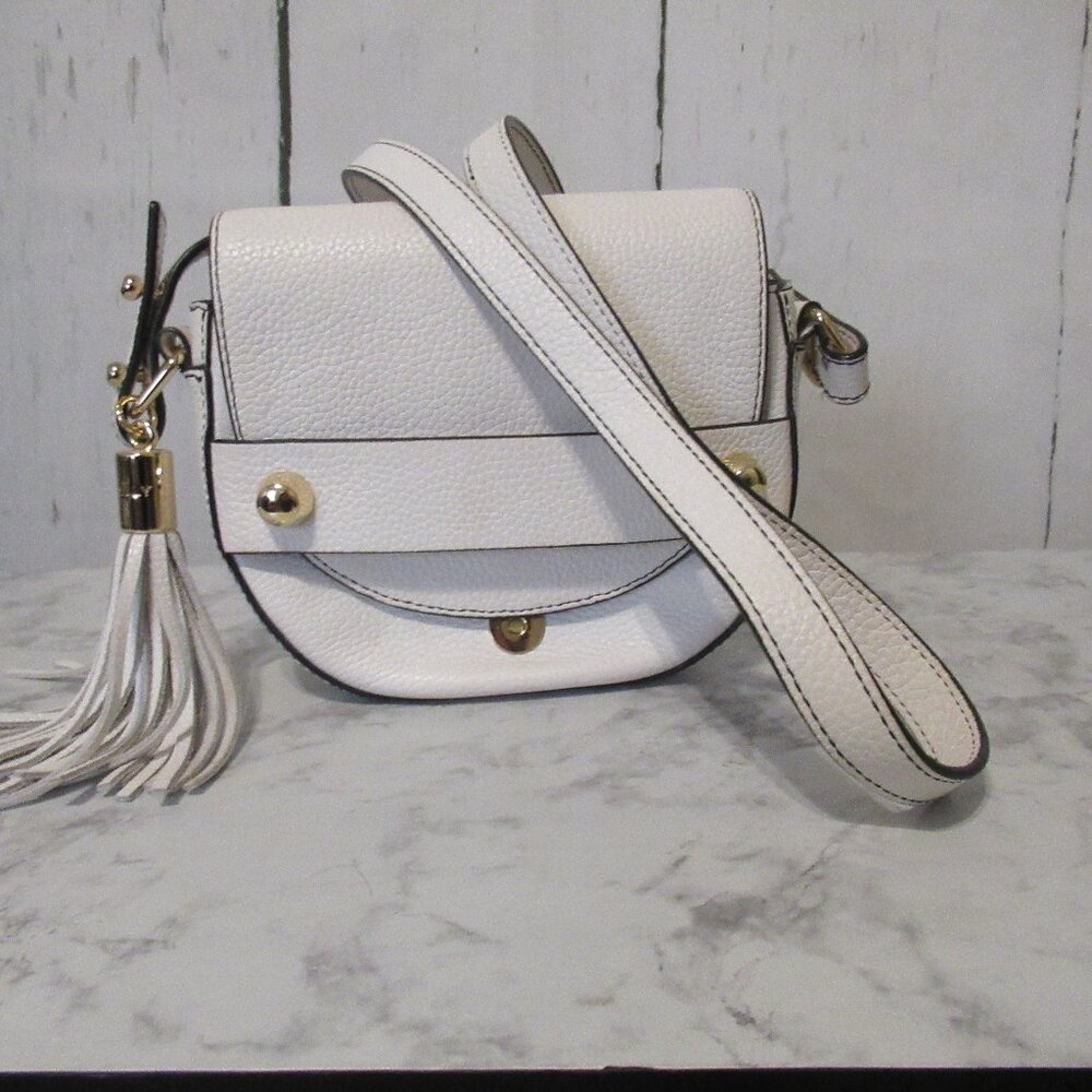 Milly White Leather Crossbody‎ Bag Pebbled Tassel